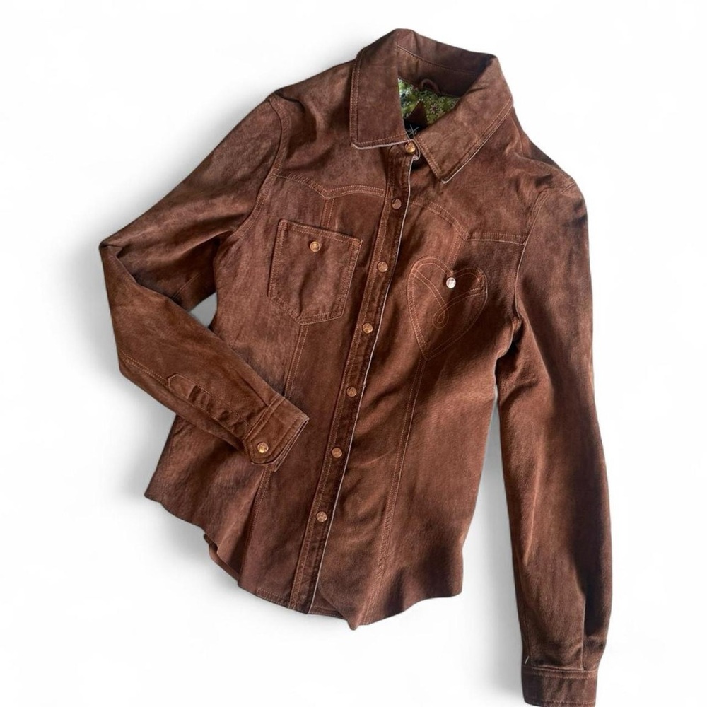 Amazing Y2K brown suede snap button shirt by maxima Wilson leather